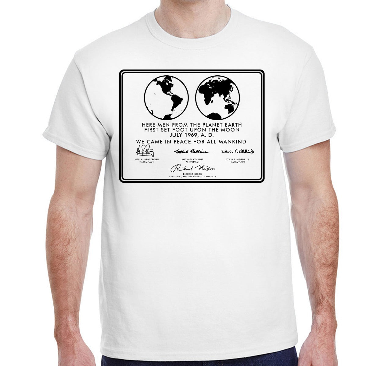 NASA Apollo 11 Moon Landing Plaque White Shirt