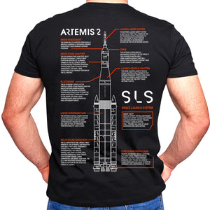 Artemis 2 Rocket Blueprint Schematic Double Sided Adult T-Shirt