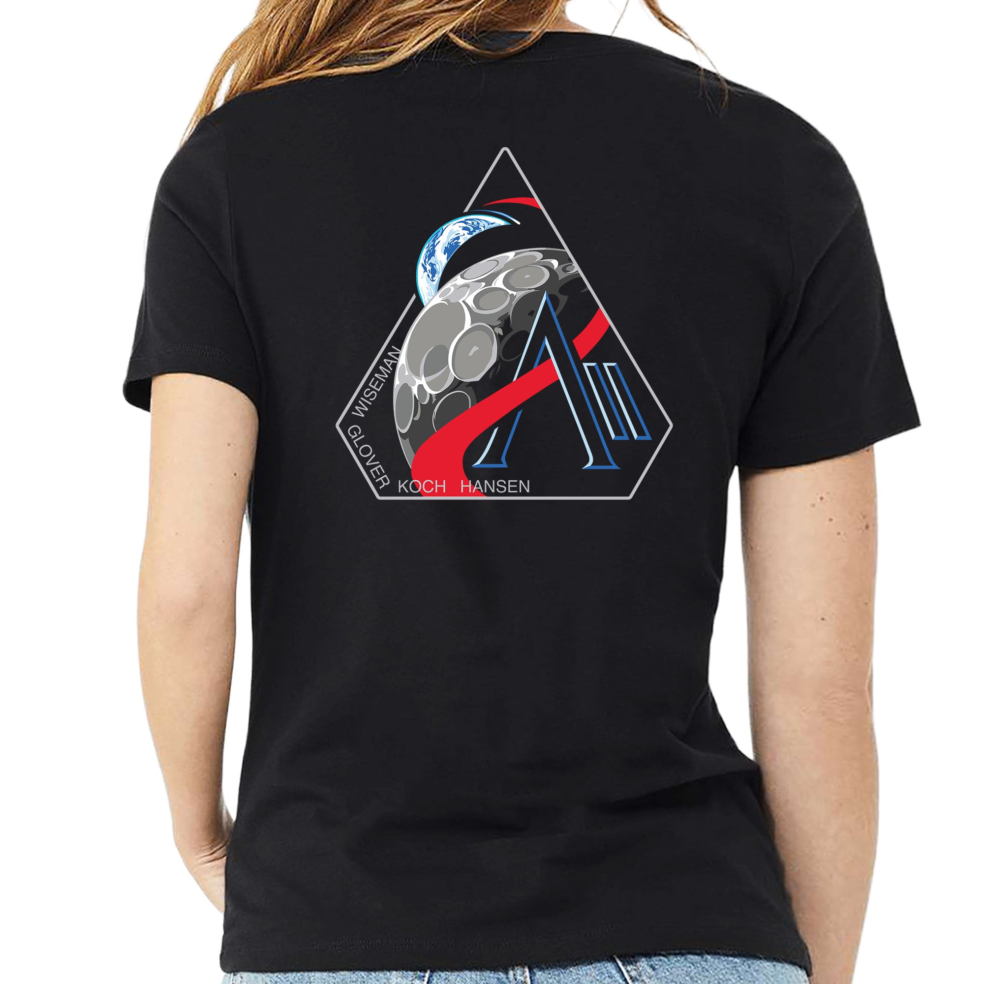 NASA Artemis 2 Bella Canvas Women's Relaxed Double Sided V-Neck Black Shirt