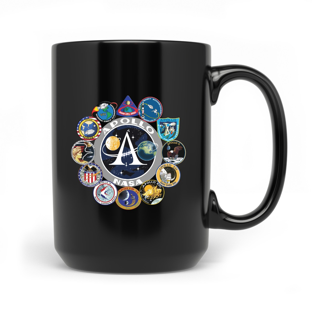 NASA Apollo Program Mission Logos 15oz Black UVDTF Mug