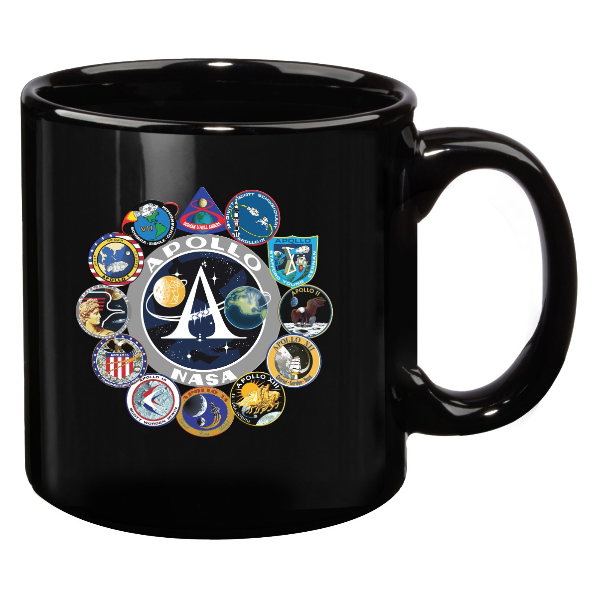 NASA Apollo Program Mission Logos 20oz Black UVDTF Mug