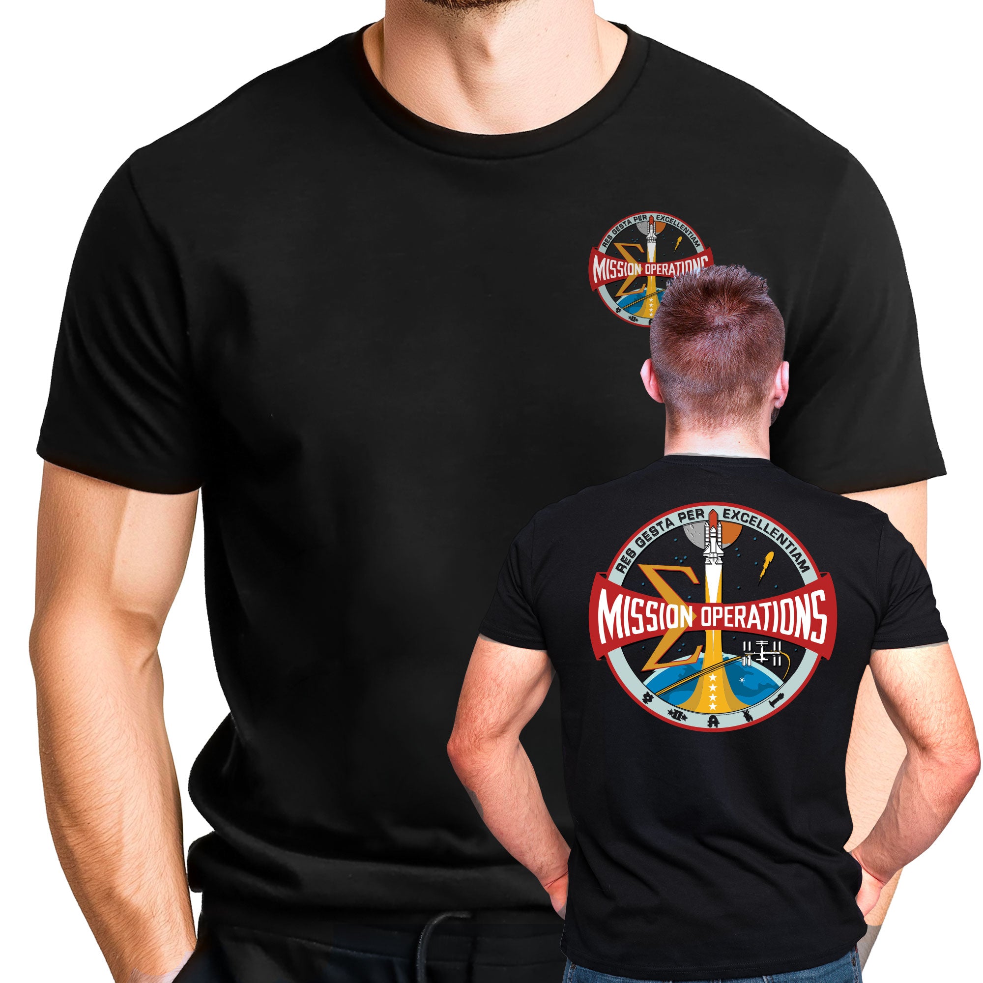 NASA Mission Operations Logo Shuttle Era Double Sided T-Shirt