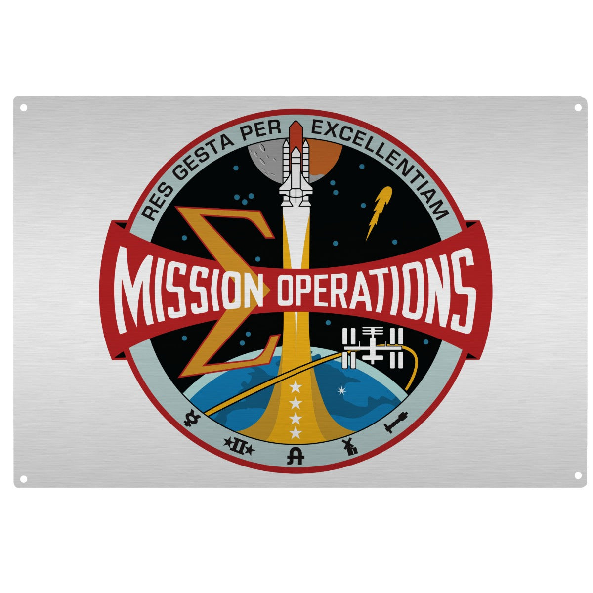 NASA Mission Operations - Shuttle Era 5 x 7 Silver Aluminum Sign