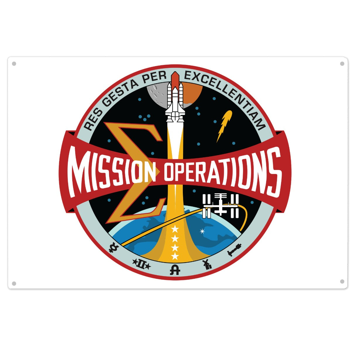 NASA Mission Operations - Shuttle Era 5 x 7 White Aluminum Sign