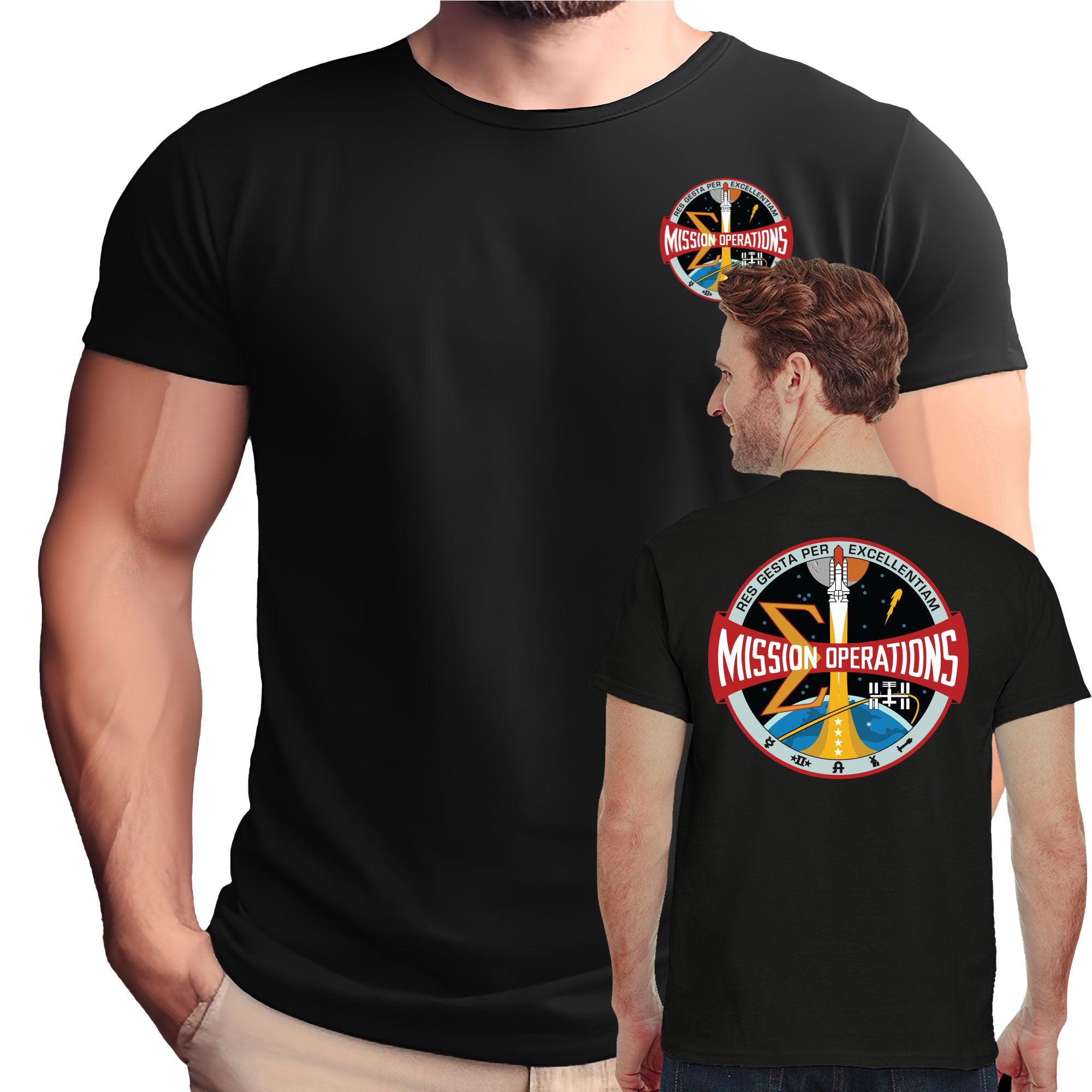 NASA Mission Operations Logo Shuttle Era Double Sided T-Shirt