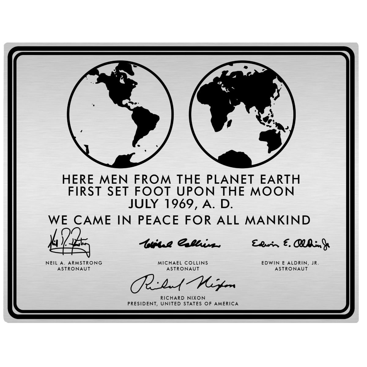 NASA Moon Landing Plaque Replica Aluminum Print