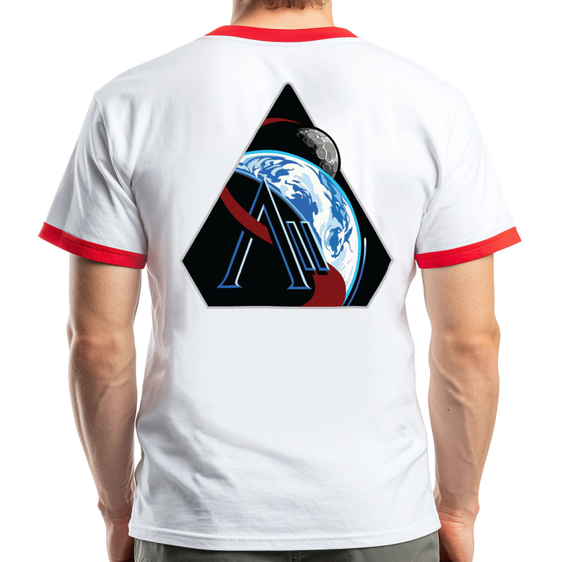 Artemis 2 Mission - Inbound Patch Design Double Sided White and Red Ringer Adult Shirt