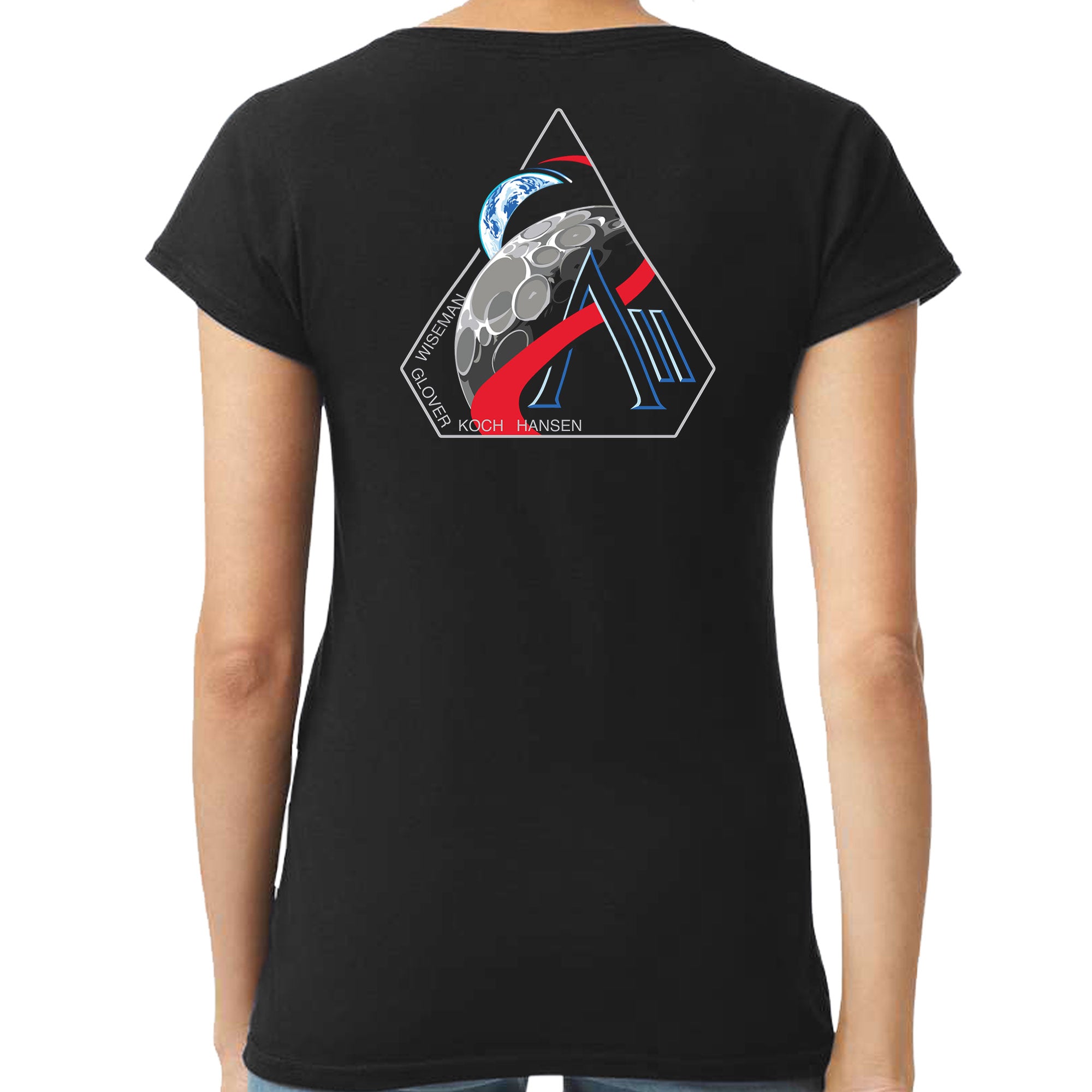 NASA Artemis 2 Mission Logo Semi Fitted Women's Double Sided V-Neck Shirt