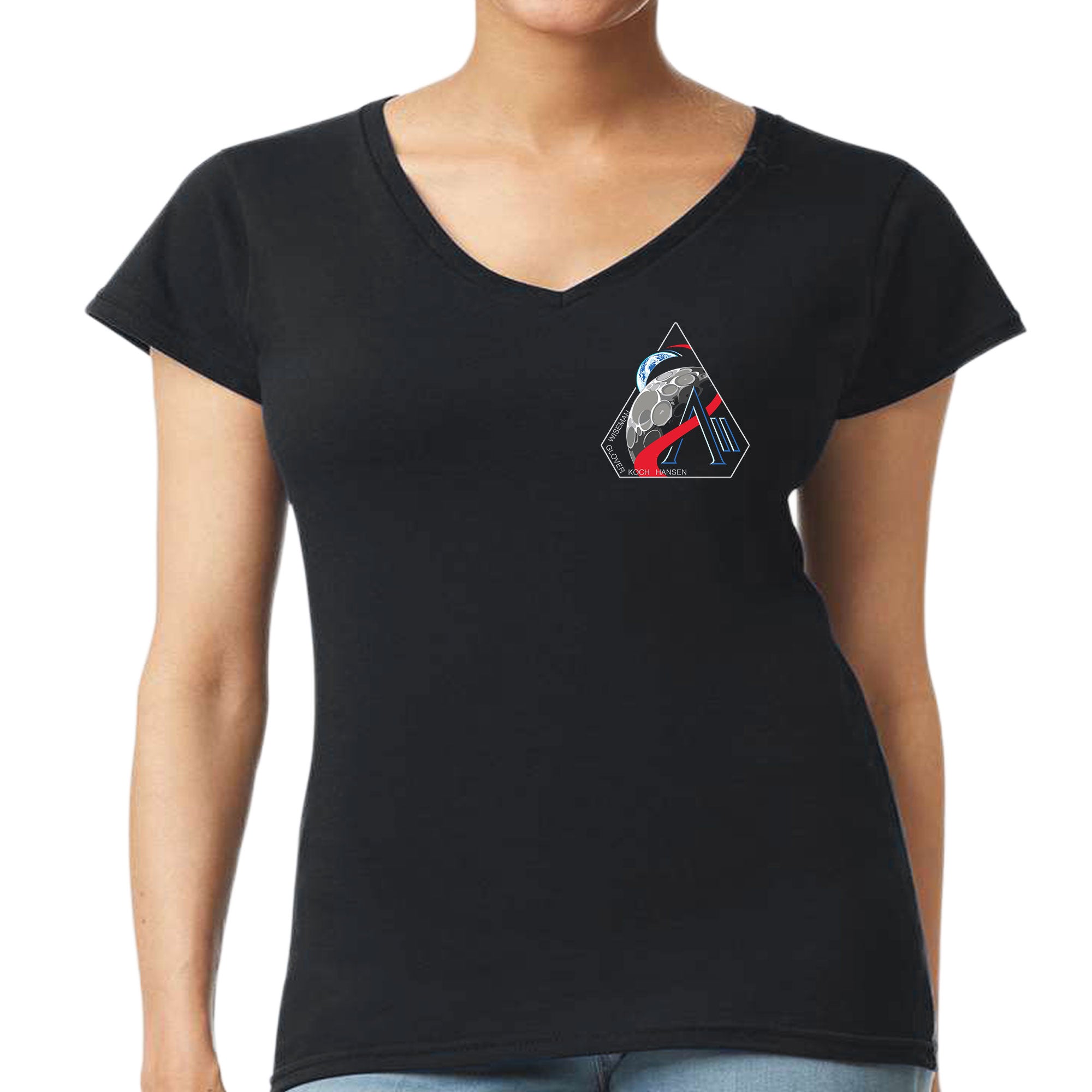NASA Artemis 2 Mission Logo Semi Fitted Women's Double Sided V-Neck Shirt