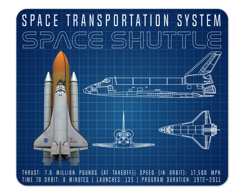 NASA Shuttle Atlantis Blueprint Mouse Pad 1/4 Thick