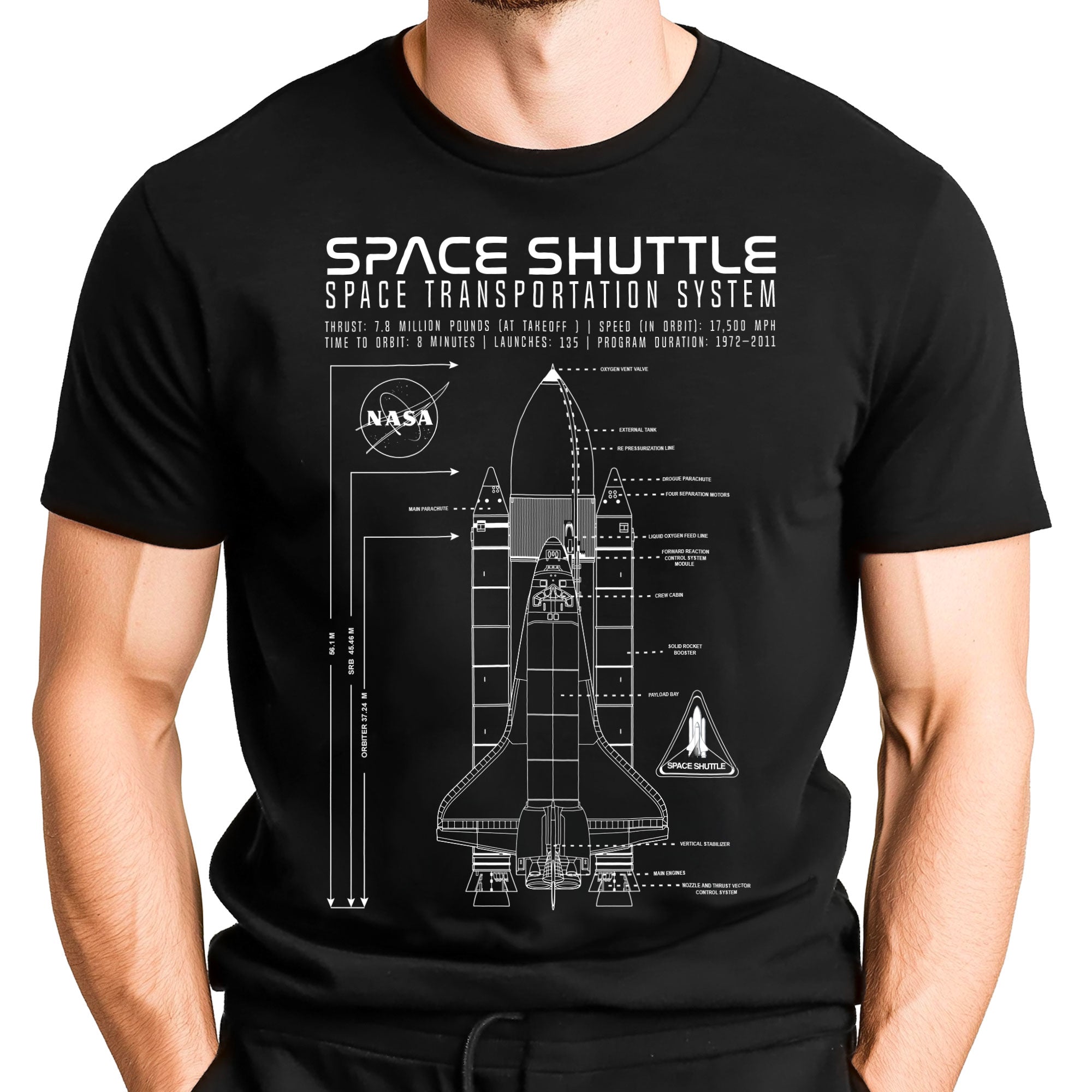 NASA Space Shuttle Detailed Schematic T-Shirt