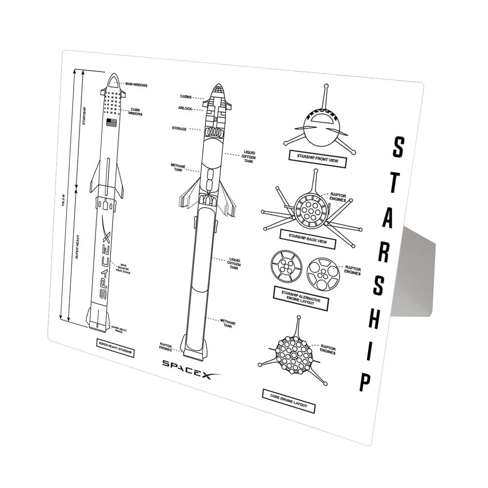 Starship Blueprint White Aluminum Print