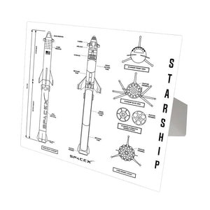 Starship Blueprint White Aluminum Print