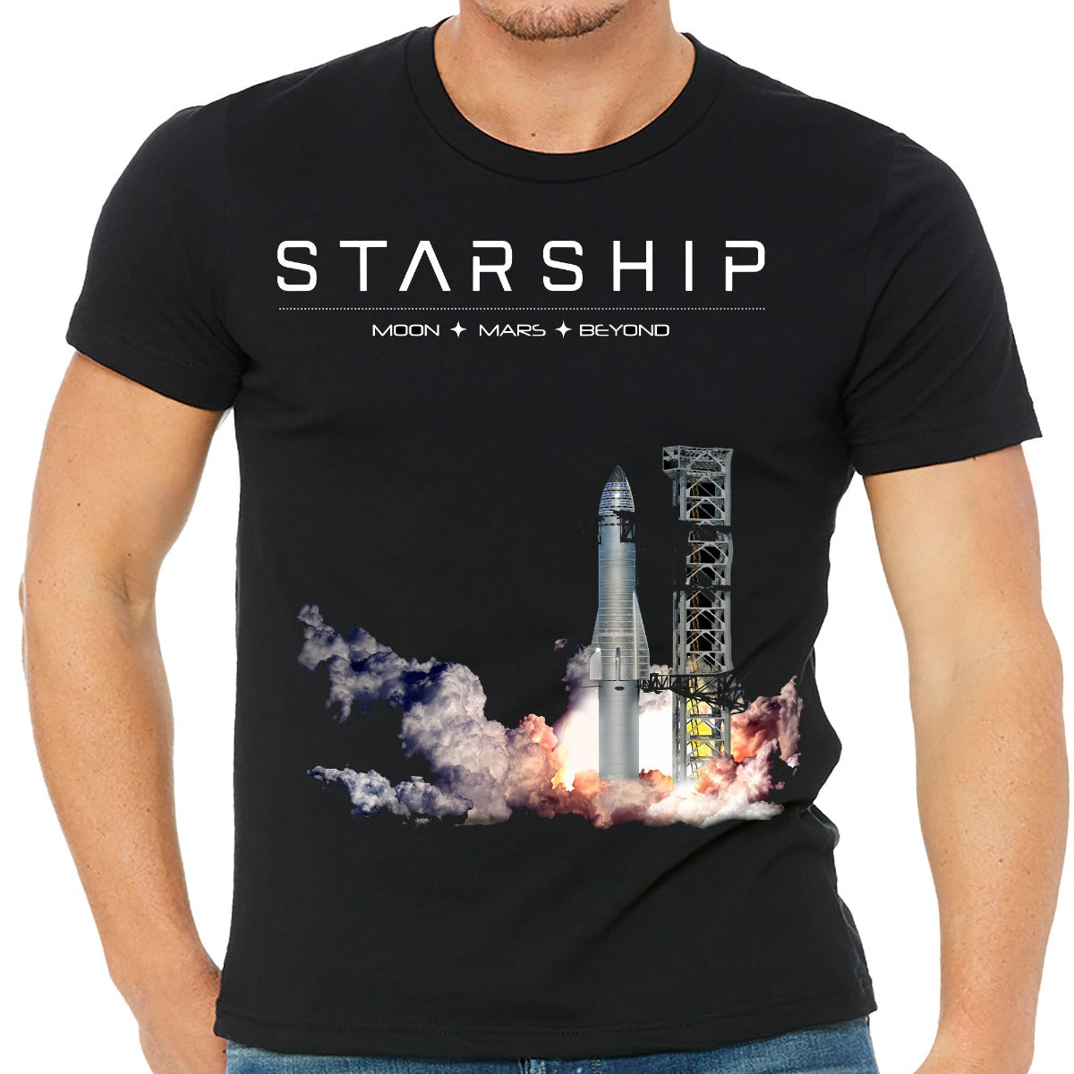 Starship Launch Black Adult Shirt