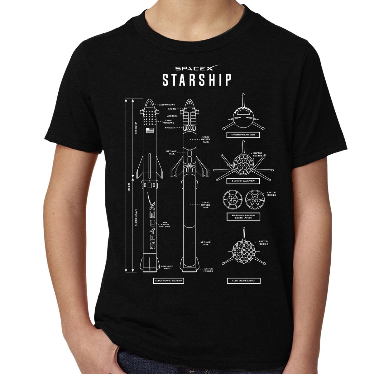 Starship Blueprint Youth's Black T-Shirt