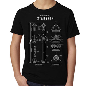 Starship Blueprint Youth's Black T-Shirt